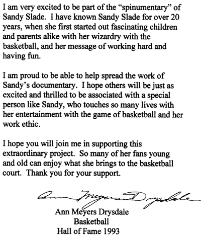 letter from Ann Meyers Drysdale